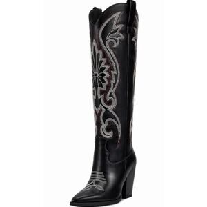 ISNOM Womens Cowboy Knee High Boots Cowgirl Boots Western Boots Size 9
